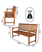 Jonathan Y Laurel Slat Back Acacia Wood Outdoor Garden Patio Bench