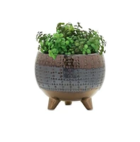 Slickblue Dotted Ceramic Planter With Pewter Accent 5.25"h