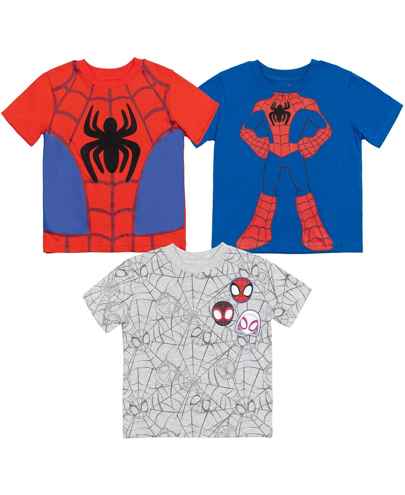 Marvel Boys Avengers Spider-Man Spider-Verse Spidey and His Amazing Friends 3 Pack T-Shirts to (2T - 18-20)