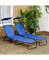 Outsunny 2-piece Chaise Lounge w/ Adjustable Backrest and Sunshade, Blue