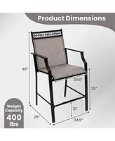 Costway Outdoor Counter Stools Set of 2 with Footrest & Armrests Metal Frame for Backyard