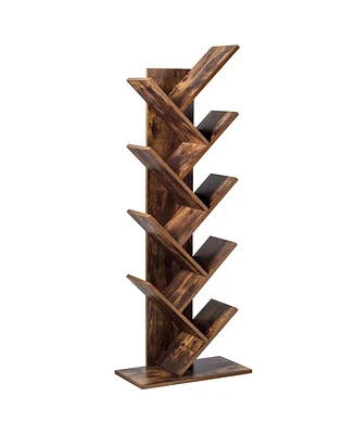 Gymax Tree Bookshelf 8-Tier Bookcase Free Standing Book Rack Display Stand