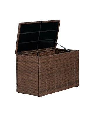 Jonathan Y Nino 31.5" Modern Minimalist Outdoor Faux Wicker Deck and Patio Storage Box, Brown