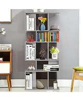 Gymax 2 Pcs 5 Cubes Ladder Shelf Freestanding Bookshelf Display Rack Bookcase Grey