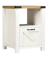 Homcom Farmhouse Side Table with Storage for Living Room White