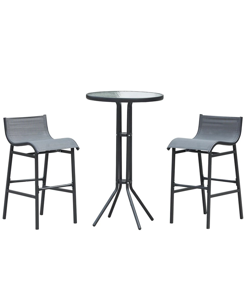 Outsunny 3 Piece Bar Height Outdoor Bistro Set for 2, Charcoal Gray