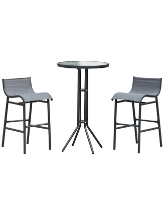 Outsunny 3 Piece Bar Height Outdoor Bistro Set for 2, Charcoal Gray