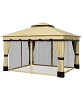 Outsunny Outsunny 10' x 12' Double Roof Outdoor Gazebo with Netting & Curtains