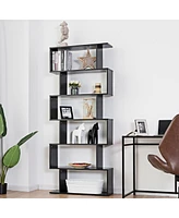 Gymax 6 Tier S-Shaped Bookcase Z-Shelf Style Storage Display Modern Bookshelf Black