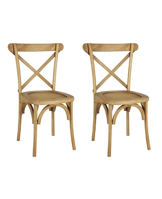 Jonathan Y Annecy Classic Traditional X-Back Wood Outdoor Dining Chair, Natural (Set of 2)