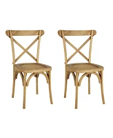 Jonathan Y Annecy Classic Traditional X-Back Wood Outdoor Dining Chair, Natural (Set of 2)