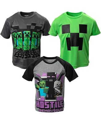 Minecraft Little Boys Creeper Enderman Skeleton 3 Pack Graphic T-Shirts to