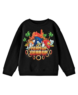 Sonic The Hedgehog Boys Bioworld Modern "Team Up Gear Up" Youth Black Crew Neck Sweatshirt