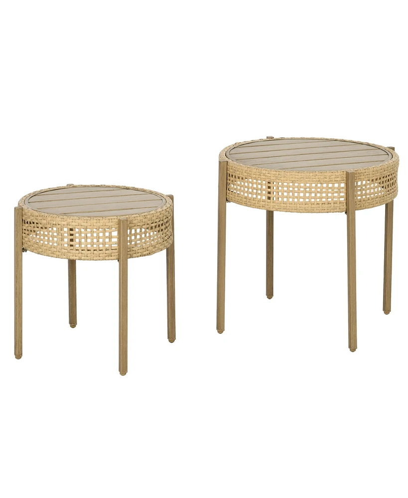 Outsunny Wicker Patio Table Set, Pe Rattan End Table Set, Brown