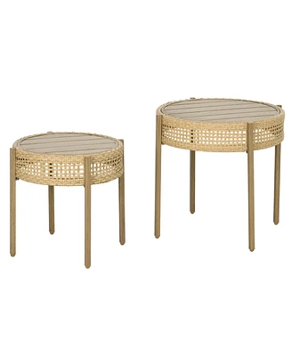 Outsunny Wicker Patio Table Set, Pe Rattan End Table Set, Brown