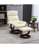 Homcom Pu Leather Massage Recliner with Ottoman and Remote, Cream White