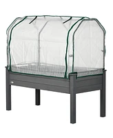 Outsunny 48"x22"x46" Raised Garden Bed with Pe Greenhouse Cover, Dark Gray