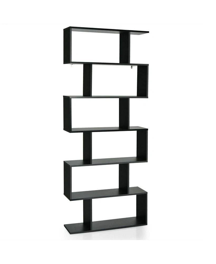 Gymax 6 Tier S-Shaped Bookshelf Storage Display Bookcase Decor Z-Shelf Coffee