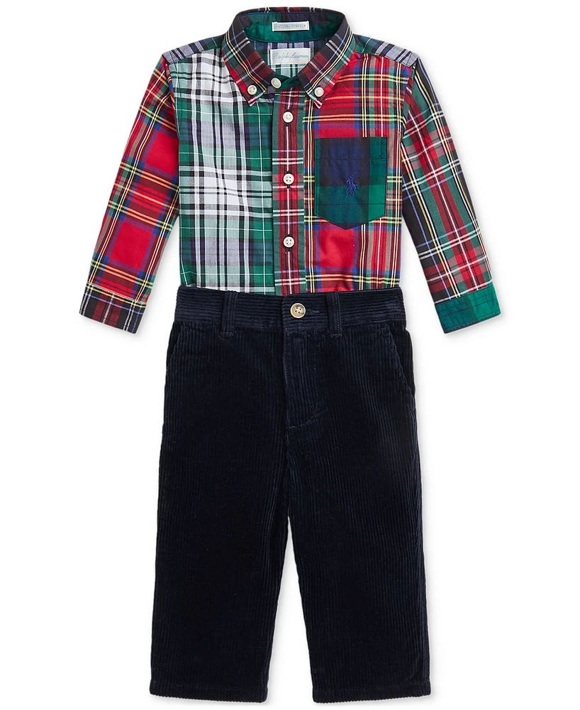 Polo Ralph Lauren Baby Cotton Plaid Shirt & Corduroy Pants Set