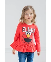 Sesame Street Girls 2 Pack Peplum Long Sleeve T-Shirts to (12 Months - 6-6X)