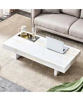 Simplie Fun Mdf Coffee Table with Marble Patterns, 47.2"x 23.6"x 12"