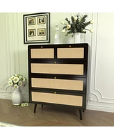 Streamdale Furniture Modern Rattan 4-Drawer Dresser with Metal Handles