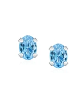 Bling Jewelry 1.6Ct Oval Shaped Swiss Blue Natural Topaz Stud Earrings For Women 14K White Gold