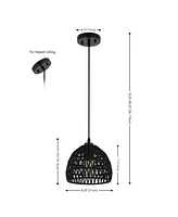 Jonathan Y Campana 8.25" 1-Light Bohemian Modern Woven Rope/Iron Led Pendant, White