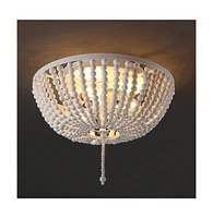 Jonathan Y Allison 15" 3-Light Shabby Chic Farmhouse Wood Beaded/Metal Led Flush Mount, White