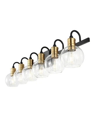 Jonathan Y Marais 44.25" 6-Light Iron/Glass Rustic Vintage Led Vanity Light, Black/Brass Gold