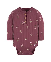 Gerber Baby Girls Henley Long Sleeve Bodysuits, 2-Pack