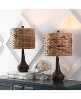 Jonathan Y Theodore 21" Rustic Farmhouse Handwoven Water Hyacinth/Resin Led Table Lamp, Brown Wood Finish (Set of 2)