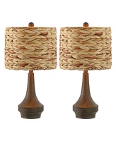 Jonathan Y Theodore 21" Rustic Farmhouse Handwoven Water Hyacinth/Resin Led Table Lamp, Brown Wood Finish (Set of 2)