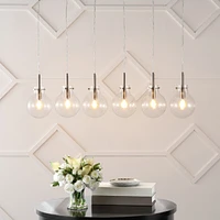Jonathan Y Harlow 40.5" 6-Light Modern Contemporary Round Glass/Iron Led Linear Pendant, Nickel/Clear