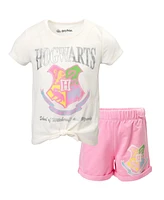 Harry Potter Girls Knotted Graphic T-Shirt French Terry Shorts Set to