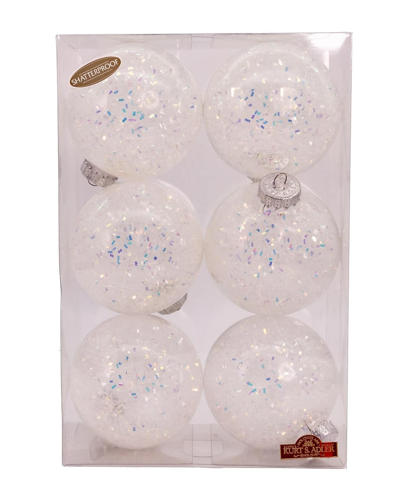 Kurt Adler Shatterproof Iridescent Glittered Ball Ornaments, 6-Piece Set