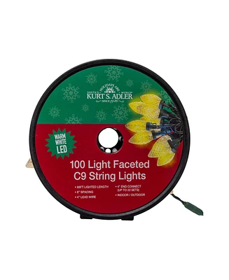 Kurt Adler 66-Foot Ul 100-Light Warm White Led Faceted C9 Green Wire String Lights