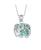 Bling Jewelry Bali Indian Style Tribal Elephant Natural Stone Pendant Oxidized Sterling Silver Necklace With Chain
