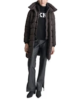 Dkny Women's Bibbed Hooded Zip-Front Puffer Coat