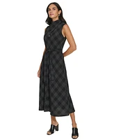 Calvin Klein Women's Mock-Neck Sleeveless Tie-Waist Dress