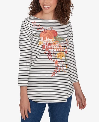 Ruby Rd. Petite Scoop Neck Happy Harvest Striped Knit Top