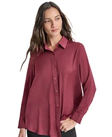 Dkny Jeans Petite Buttoned-Cuff Fold-Collar Blouse