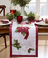 Elrene Clarette Poinsettia Holiday Fabric Table Runner, 70"x 14"