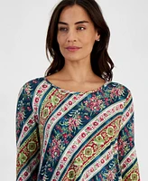 Jm Collection Petite Tapestry 3/4-Sleeve Top, Created for Macy's