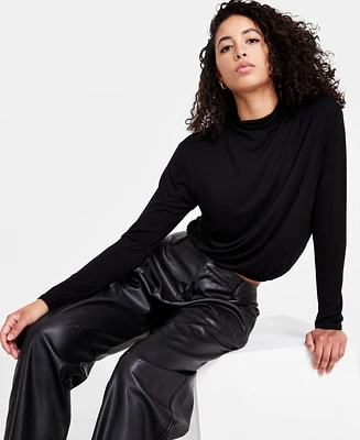 Bar Iii Women's Mock-Neck Long-Sleeve Blouson Top, Created for Macy's