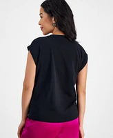 I.n.c. International Concepts Petite Embellished Roll-Sleeve Top, Created for Macy's