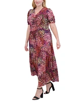 Vince Camuto Plus Printed V-Neck Ruched Maxi Dress