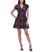 Vince Camuto Petite Jacquard Puff-Sleeve Mini Dress