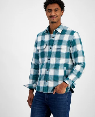 Sun + Stone Men's Aviv Long Sleeve Snap-Front Plaid Shirt Jacket, Created for Macy's