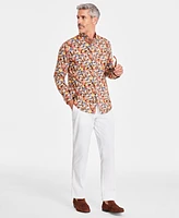 Club Room Men's Autumn Leaf Poplin Long-Sleeve Button-Down Shirt, Created for Macy's